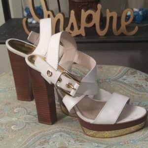 Michael Kors White Gold Leather Platform Sandals